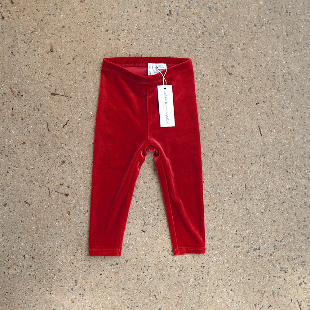NWT Janie and Jack Red Velvet Leggings 12-18 Months Holiday Red Stretch Pants